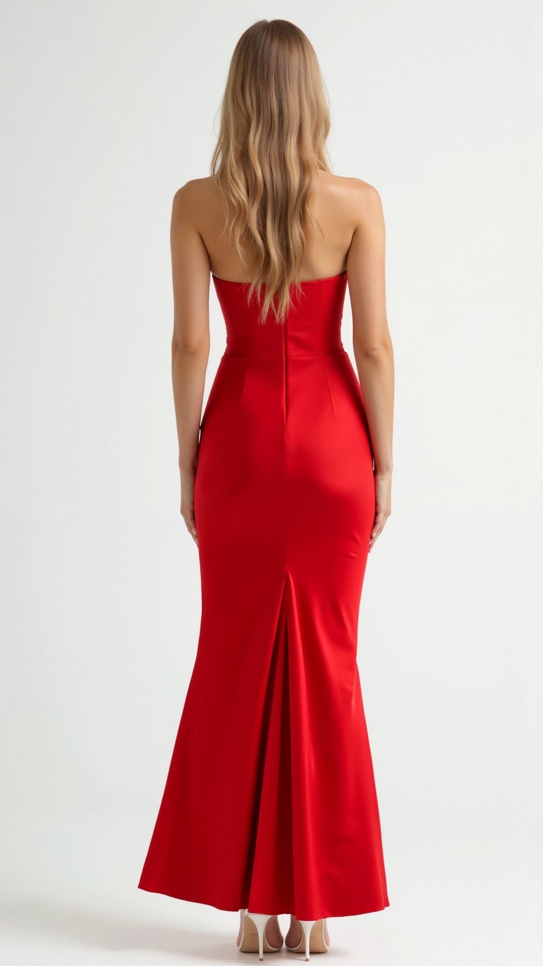 Strapless Maxi Dress with Corset Bodice and Ruched Skirt