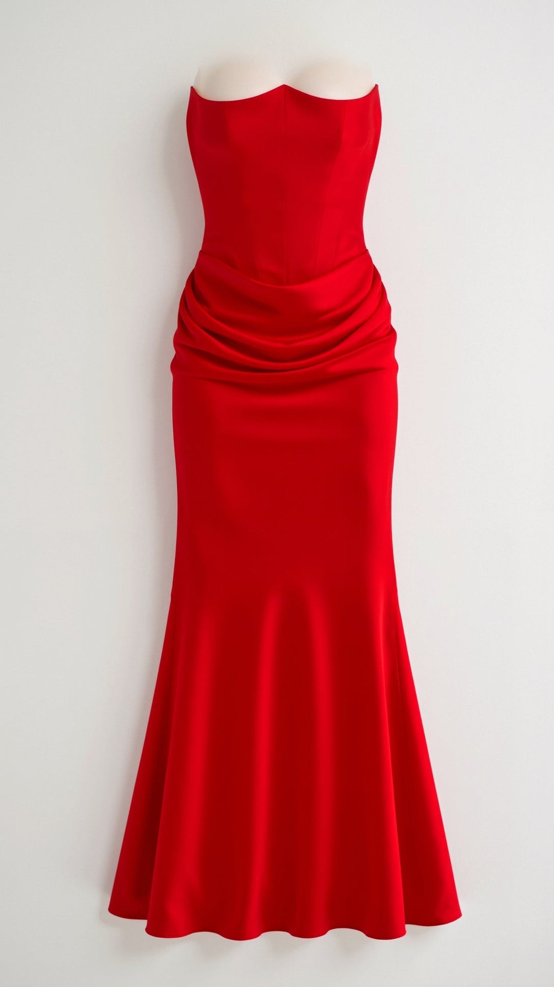 Strapless Maxi Dress with Corset Bodice and Ruched Skirt