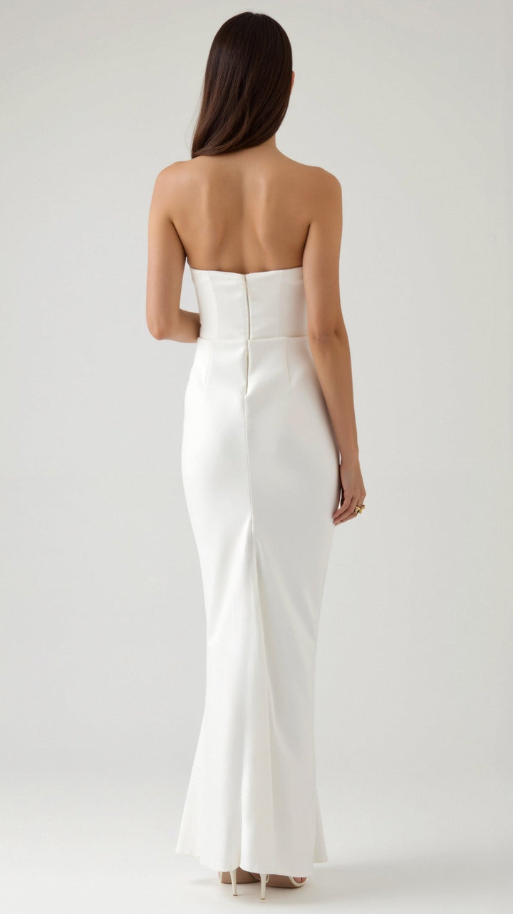 Strapless Maxi Dress with Corset Bodice and Ruched Skirt