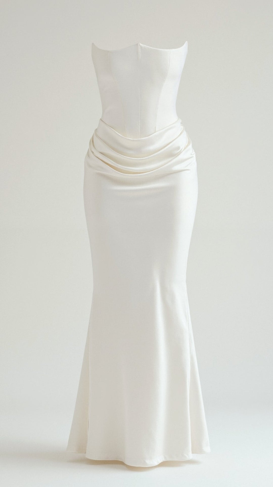 Strapless Maxi Dress with Corset Bodice and Ruched Skirt