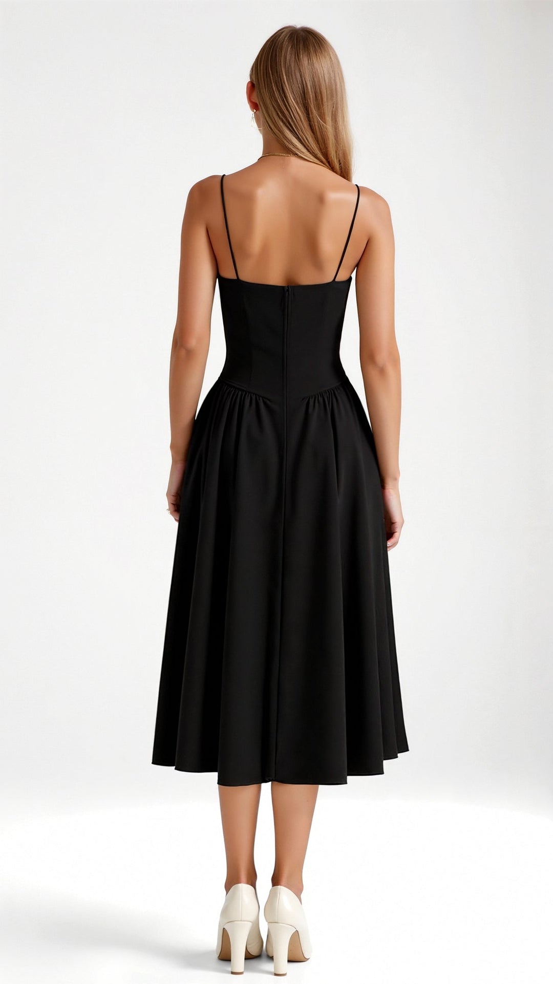 Midi Sundress with Corset Bodice and Spaghetti Straps