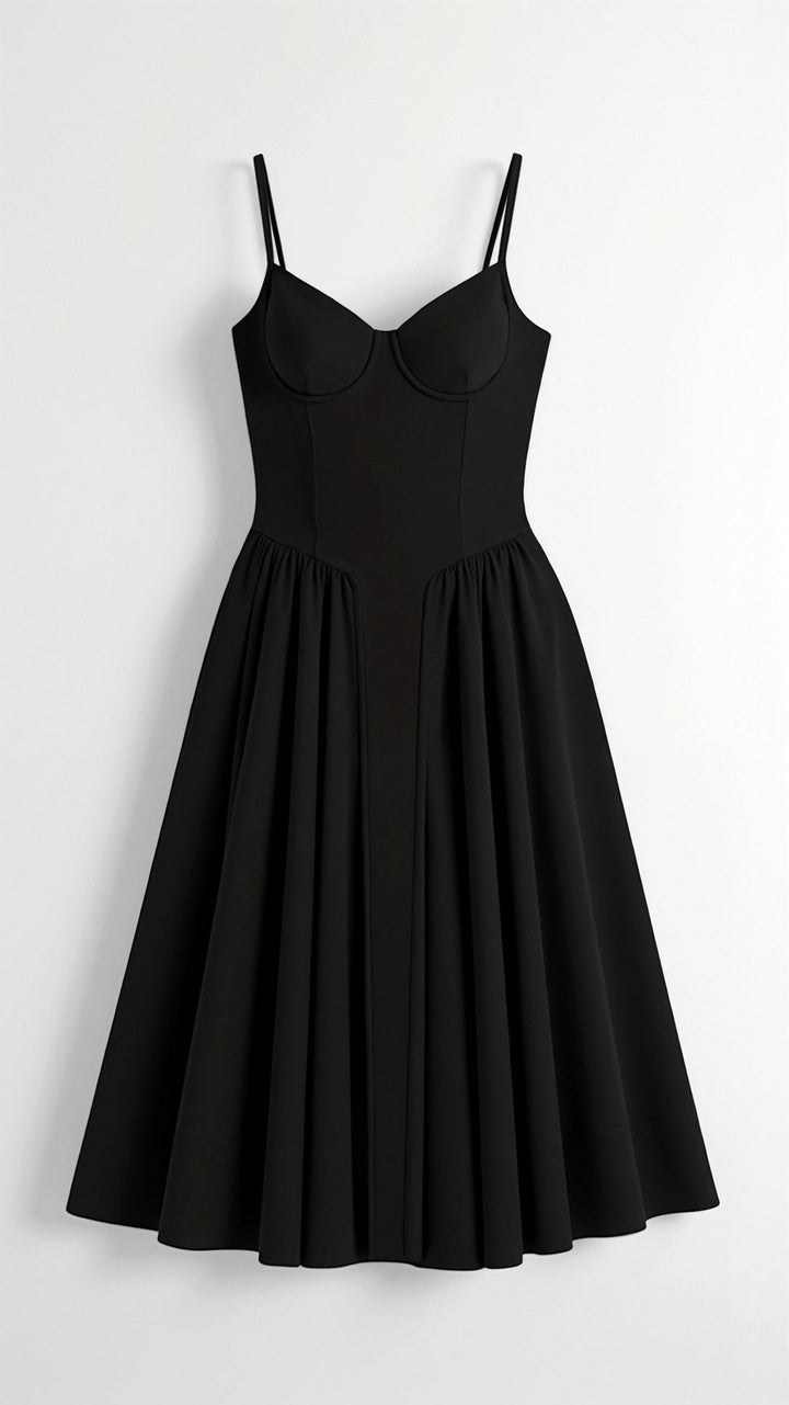 Midi Sundress with Corset Bodice and Spaghetti Straps