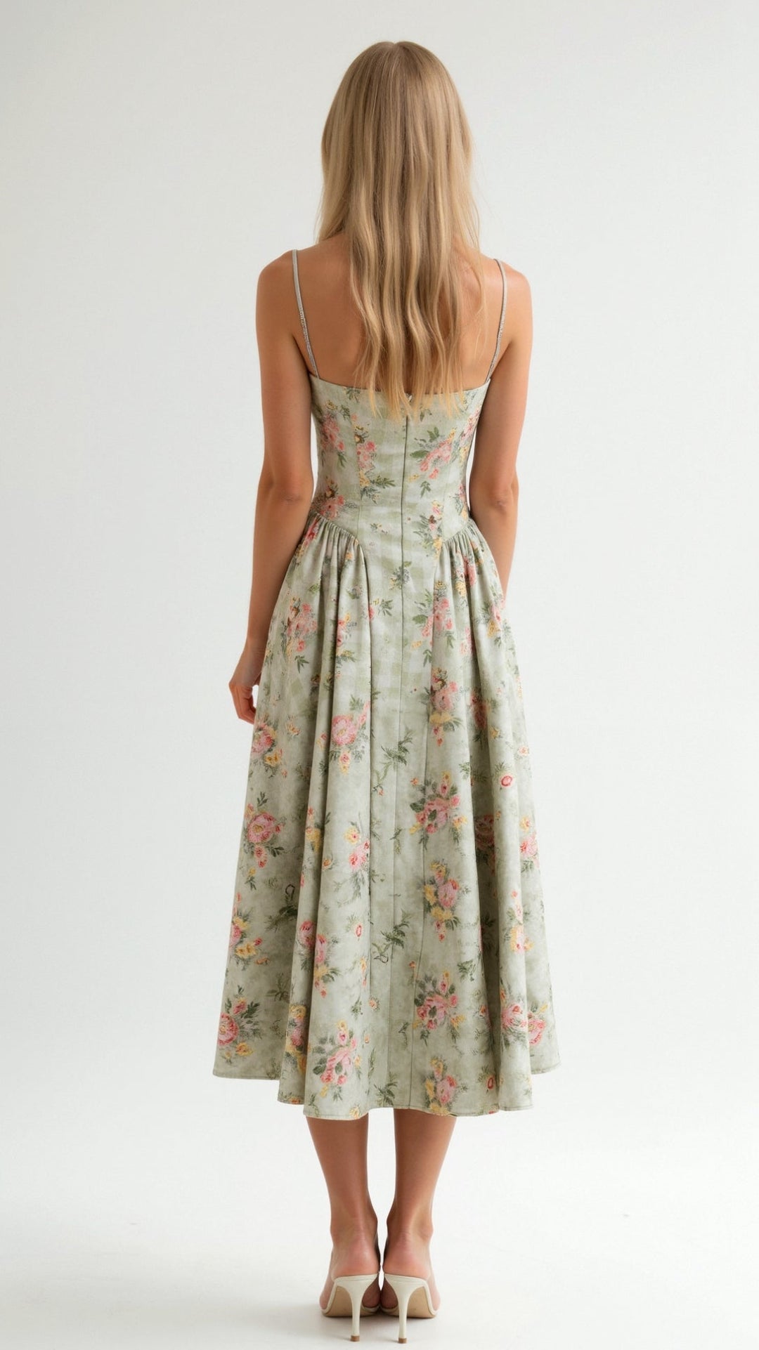 Midi Sundress with Corset Bodice and Spaghetti Straps