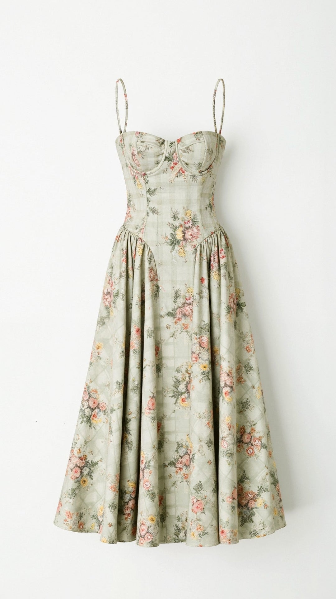 Midi Sundress with Corset Bodice and Spaghetti Straps