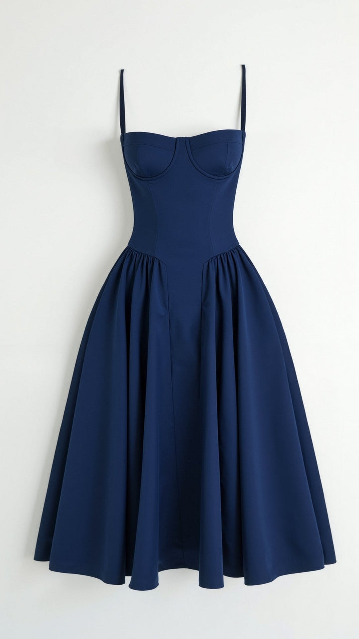 Midi Sundress with Corset Bodice and Spaghetti Straps