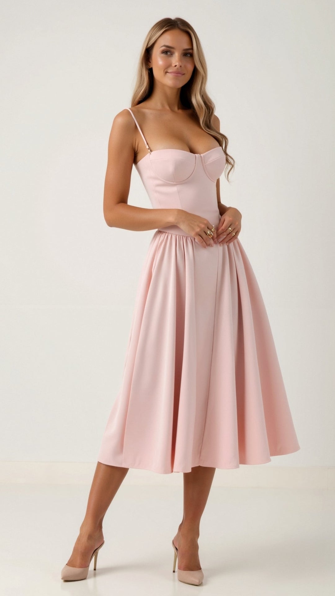 Midi Sundress with Corset Bodice and Spaghetti Straps