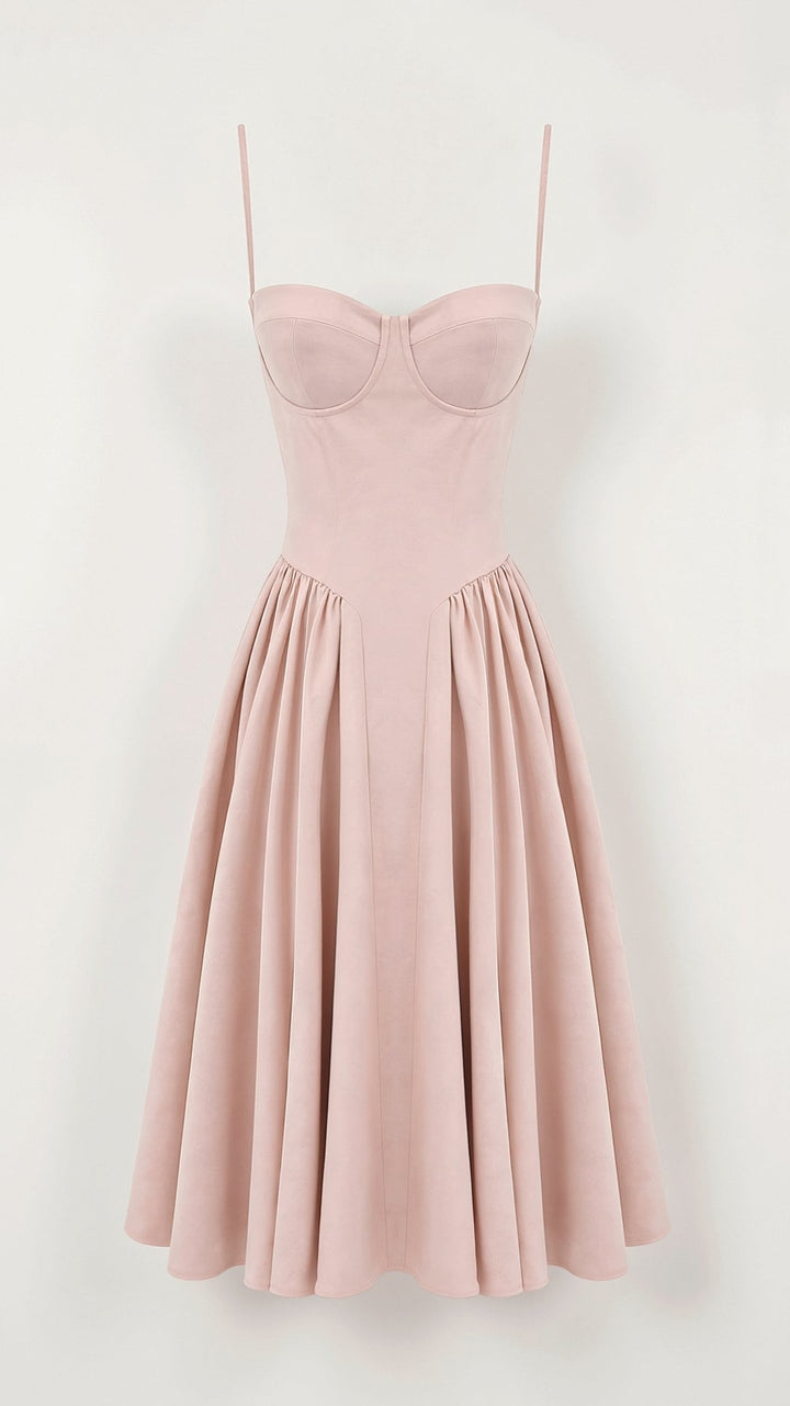 Midi Sundress with Corset Bodice and Spaghetti Straps