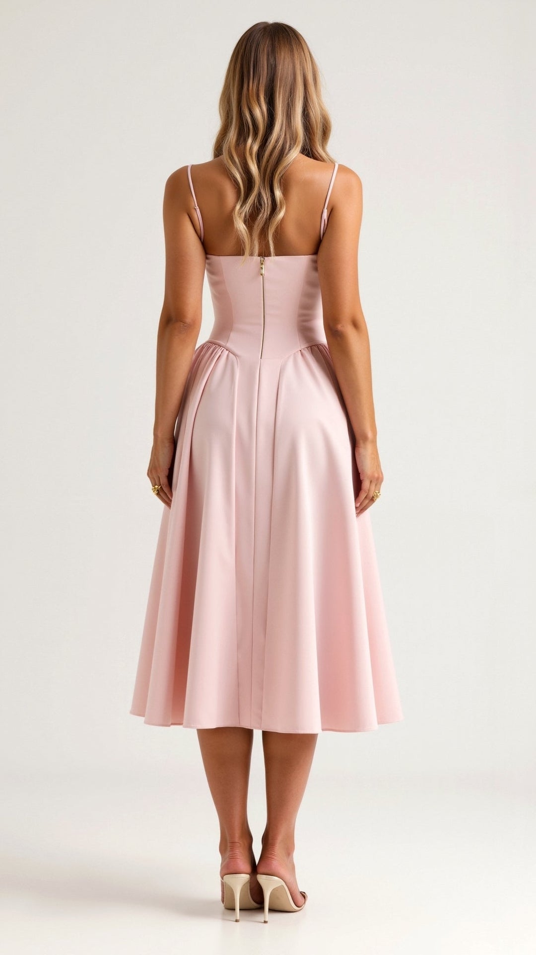 Midi Sundress with Corset Bodice and Spaghetti Straps