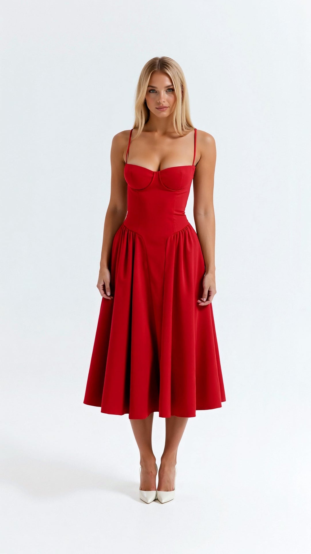 Midi Sundress with Corset Bodice and Spaghetti Straps