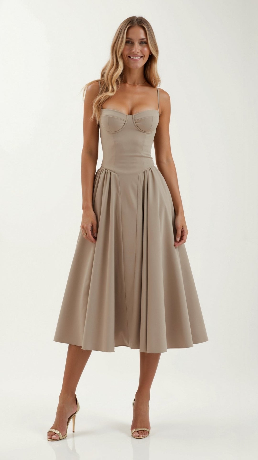 Midi Sundress with Corset Bodice and Spaghetti Straps