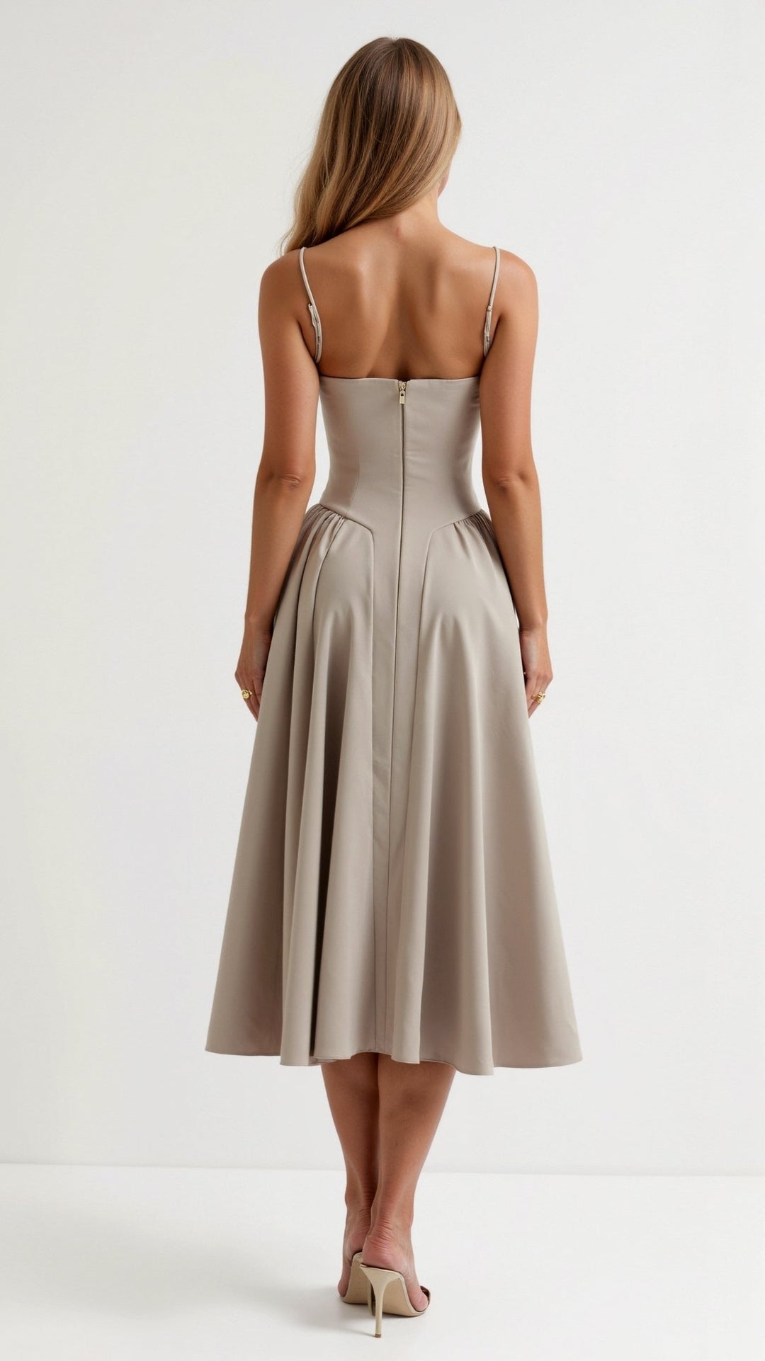 Midi Sundress with Corset Bodice and Spaghetti Straps
