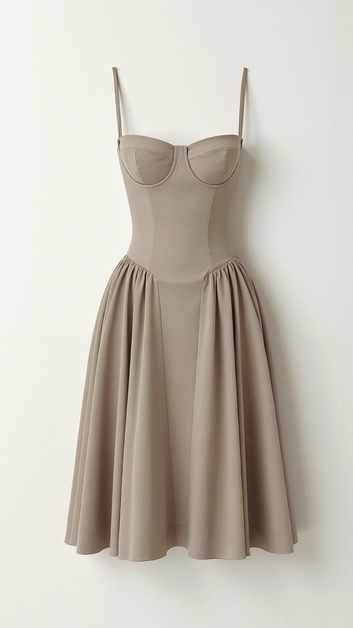 Midi Sundress with Corset Bodice and Spaghetti Straps