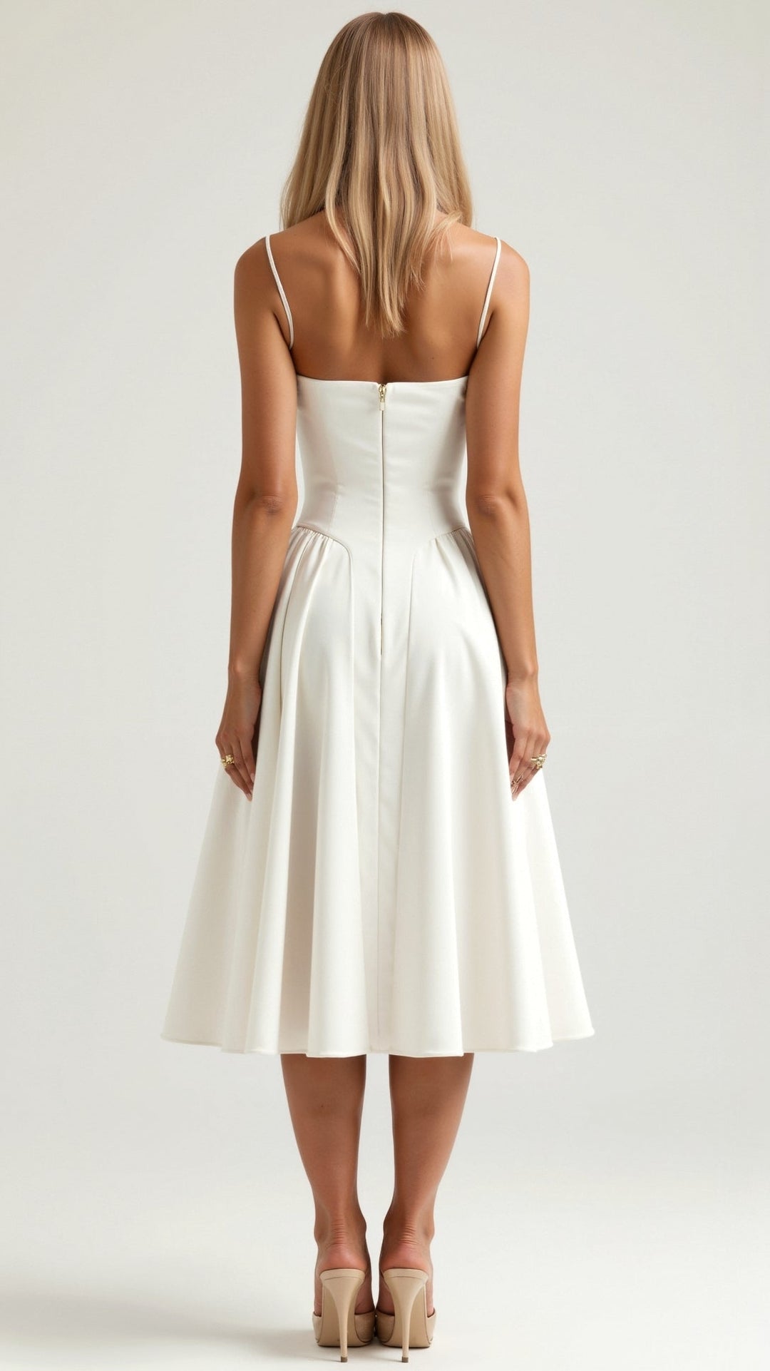 Midi Sundress with Corset Bodice and Spaghetti Straps