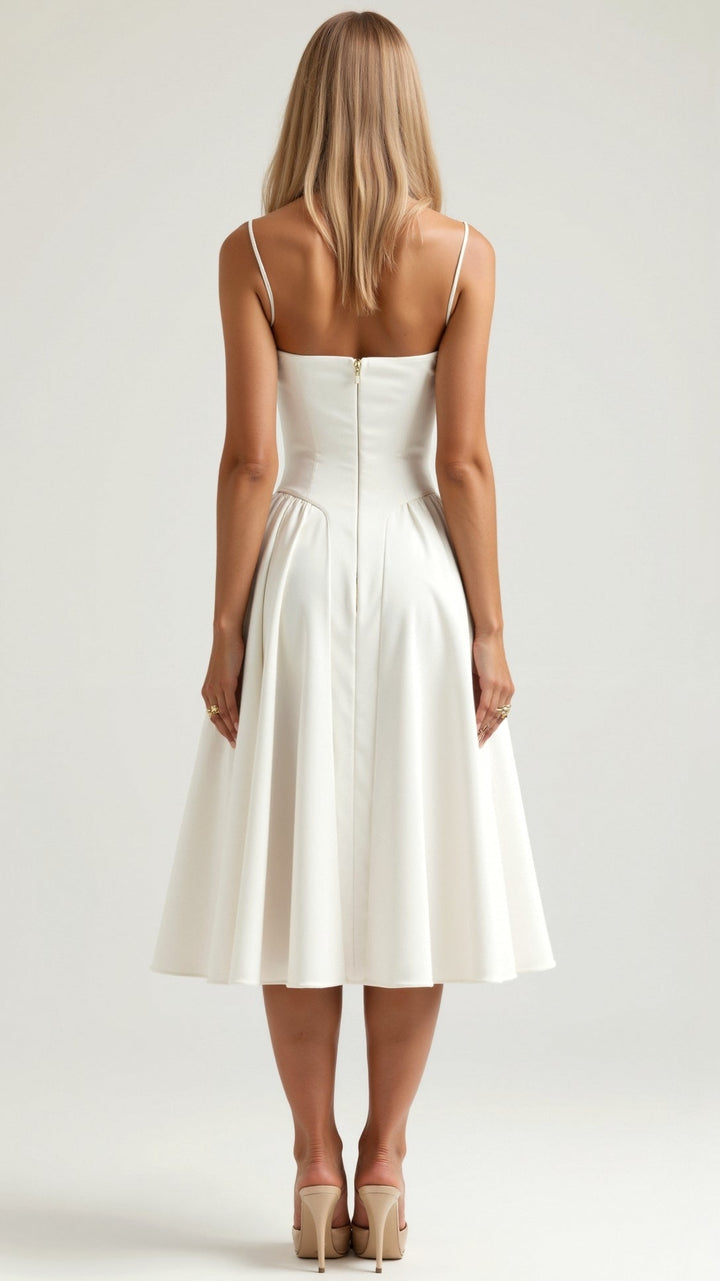 Midi Sundress with Corset Bodice and Spaghetti Straps