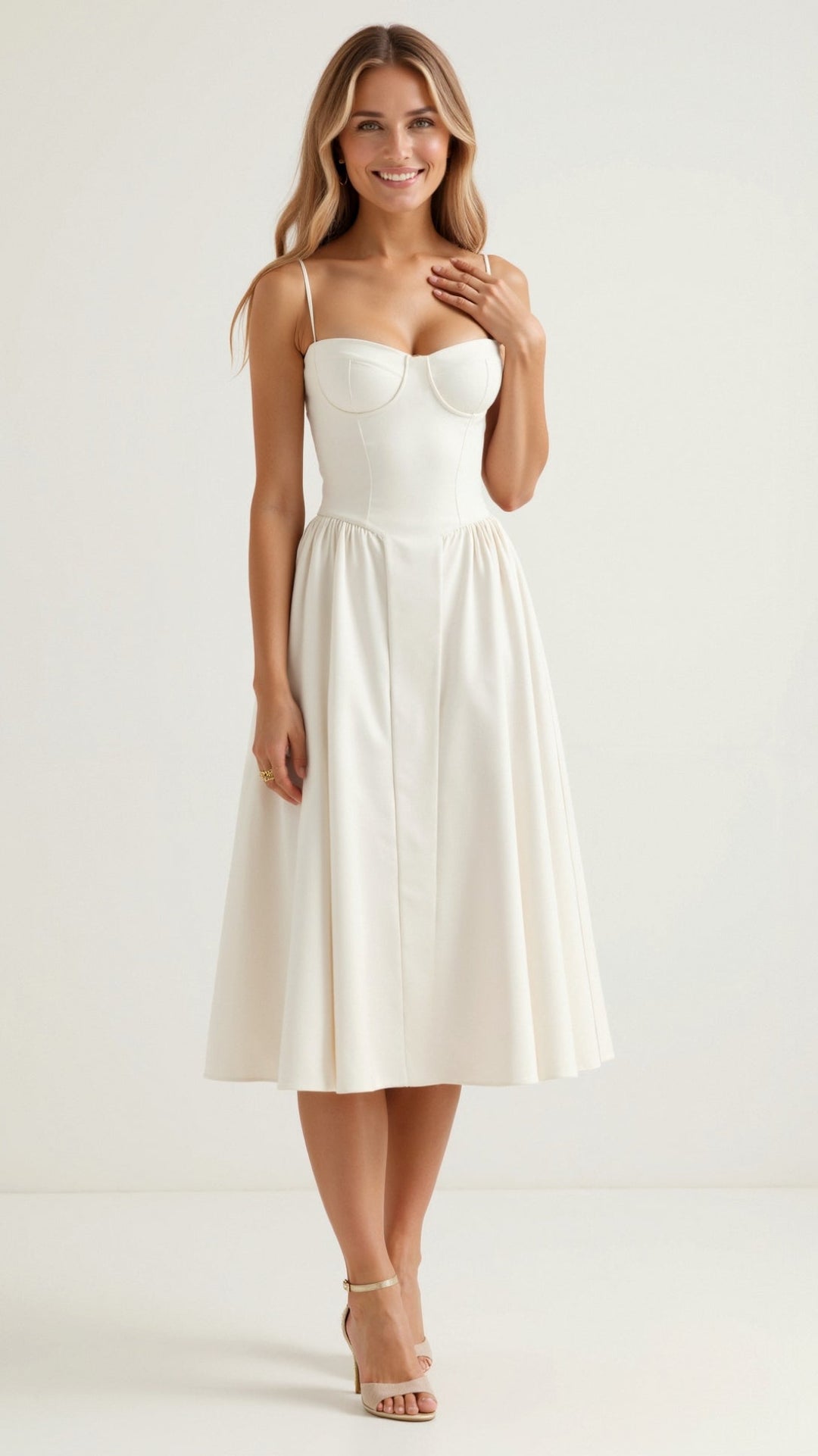 Midi Sundress with Corset Bodice and Spaghetti Straps