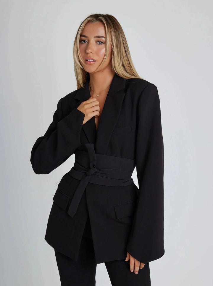 Saskia – Tailored Blazer with Waist Tie Belt