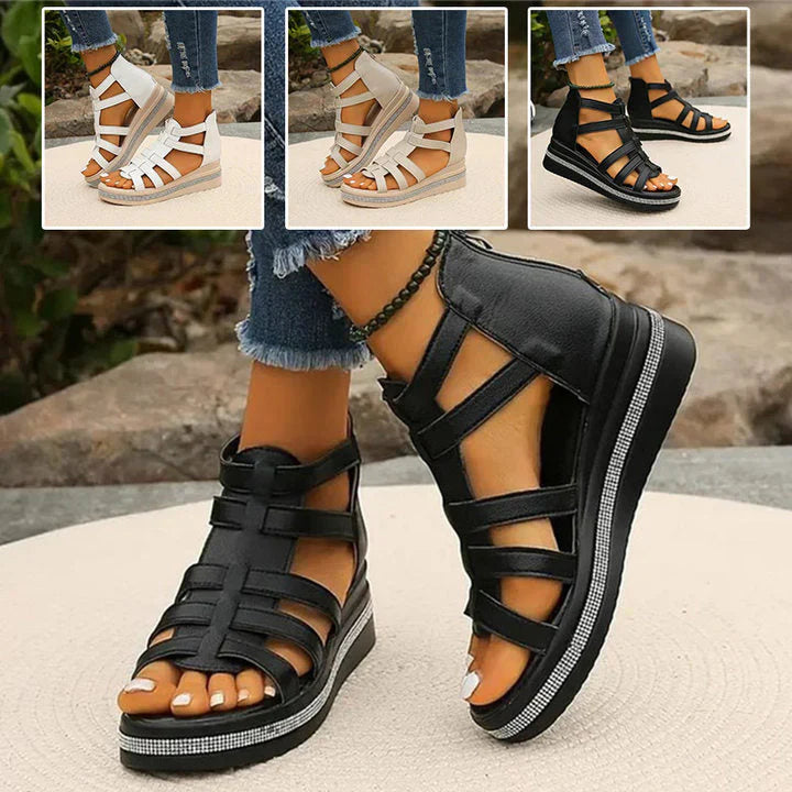 Strappy Sandals with Zip Closure and Platform Sole