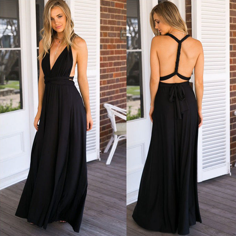 Multiway Convertible Maxi Dress with Plunging Neckline and Tie Back