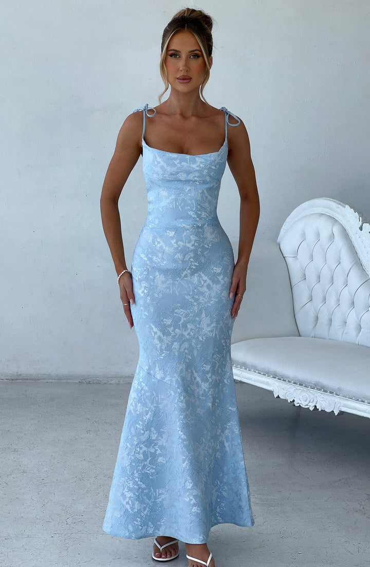 Formal Maxi Dress with Cowl Neck, Tie Straps, and Lace-Up Back Closure