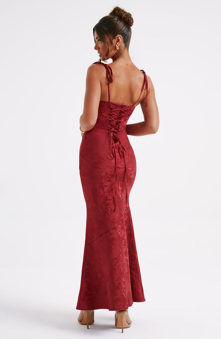 Formal Maxi Dress with Cowl Neck, Tie Straps, and Lace-Up Back Closure