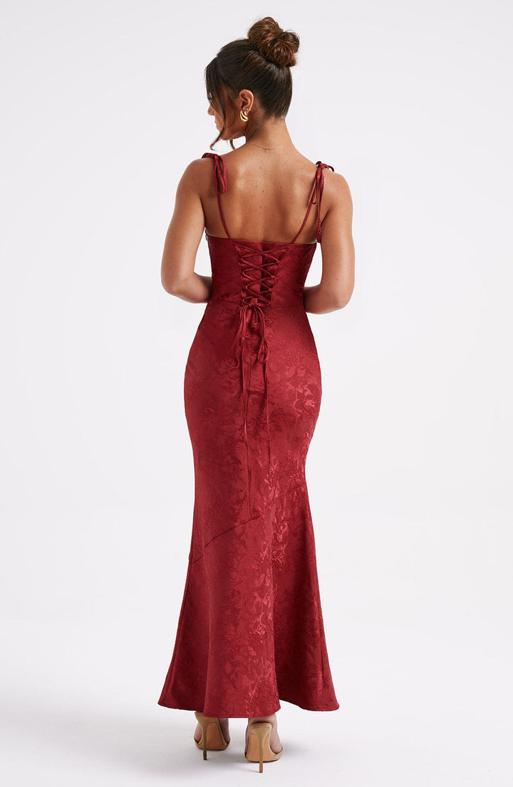 Formal Maxi Dress with Cowl Neck, Tie Straps, and Lace-Up Back Closure