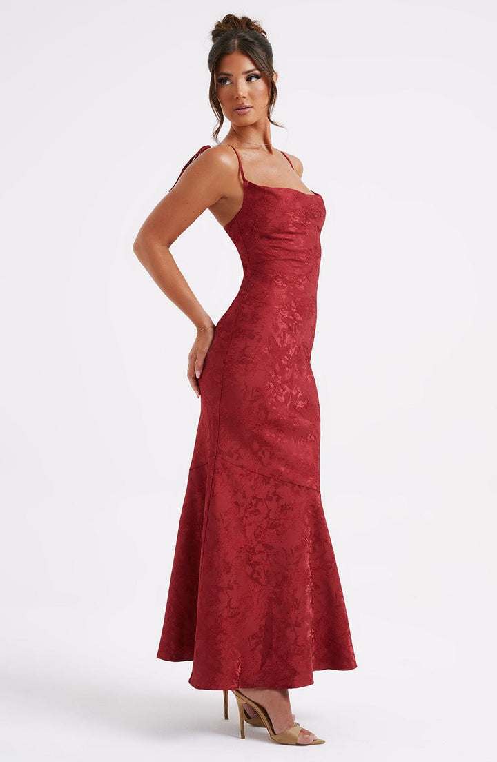 Formal Maxi Dress with Cowl Neck, Tie Straps, and Lace-Up Back Closure