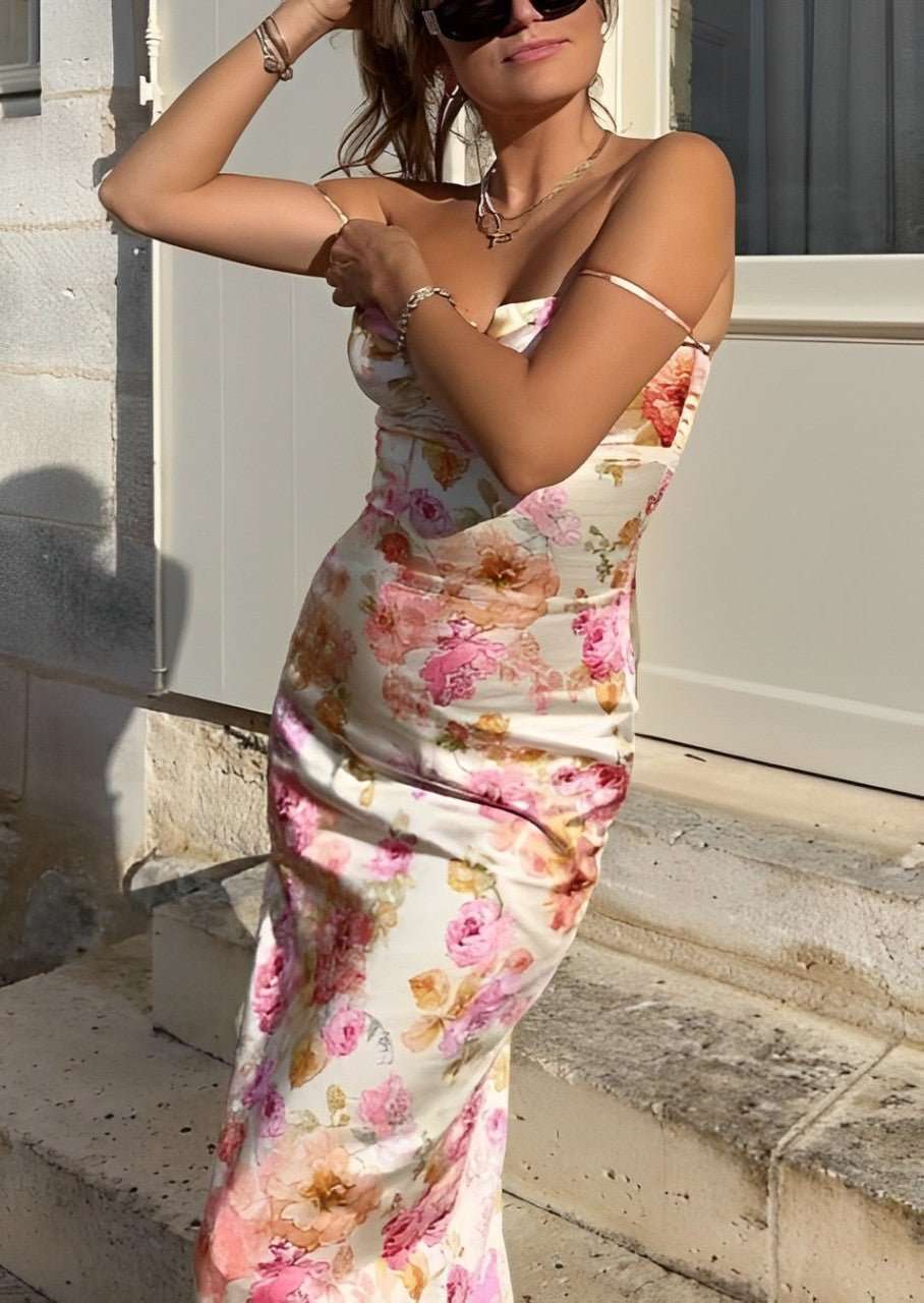 Floral Print Maxi Dress with Spaghetti Straps